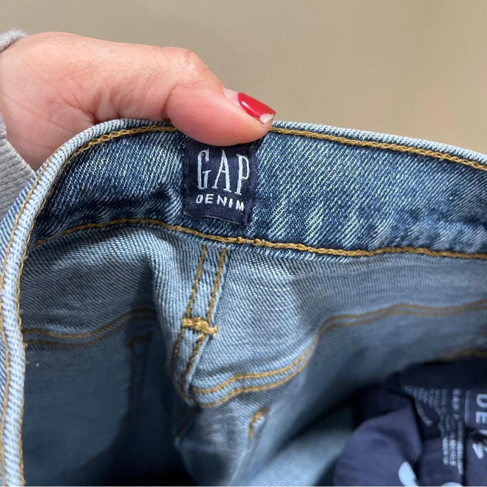 Gap cropped, flare-leg jeans two-tone denim patchwork panels flare raw hem 27 R - Picture 8 of 9